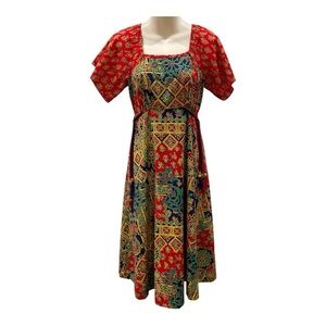 The House of Nu-Mode Vibrant Colourful Vintage Dress with ties beaded ends